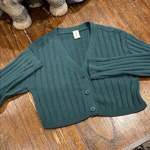 Ribbed Cropped Women's Sweater Cardigan